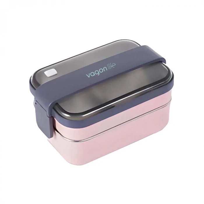 VAGONLİFE PASLANMAZ ÇELİK İKİ KATLI BÖLMELİ YEMEK KABI - LUNCH BOX  BL20183 1200 ML PEMBE