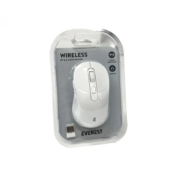 EVEREST SM-BT08 USB BEYAZ 2İN 1 BLUETOOTH VE 2.4GHZ KABLOSUZ MOUSE