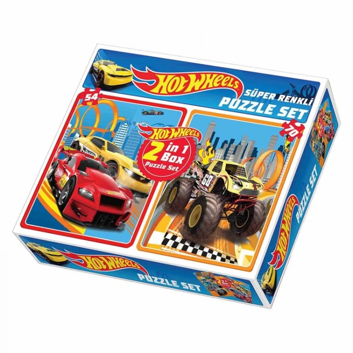 HOT WHEELS HWP1535 2IN 1 BOX SÜPER RENKLİ PUZZLE/YAPBOZ SET KUTULU