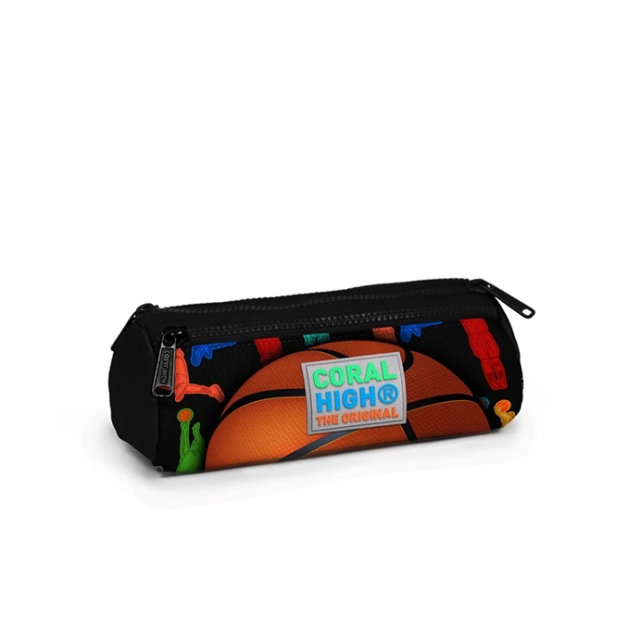 CORAL HIGH 22321 ÜÇ BÖLMELİ BASKETBOL TOPU DESENLİ KALEM ÇANTASI SİYAH