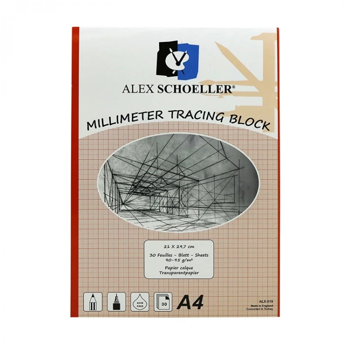 ALEX AYDINGER MİLİMETRİK BLOK 90-95GR. A4 30 YP. KIRMIZI