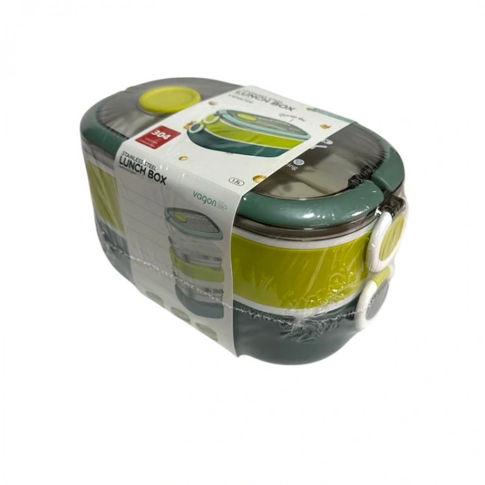 VAGONLİFE ÇELİK YEMEK KABI 2 KATLI LUNCH BOX 900ml - VGN6729 YEŞİL-SARI