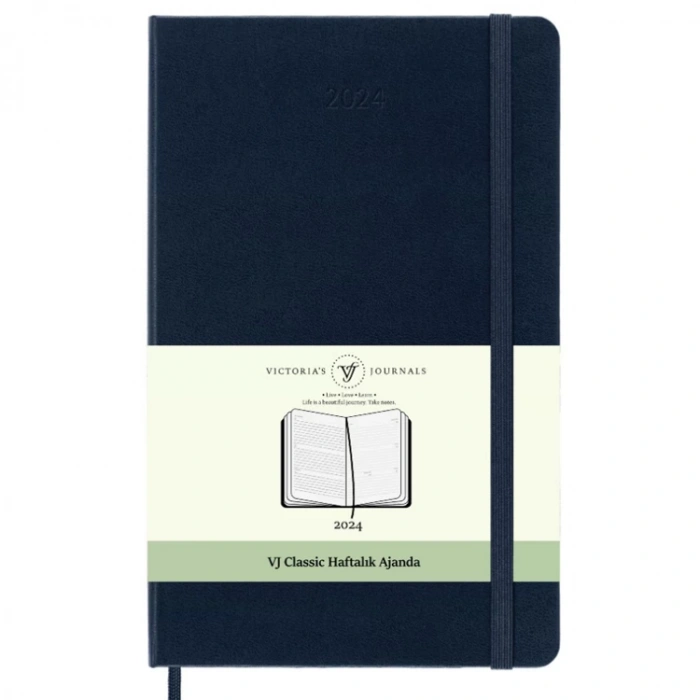 VICTORIAS JOURNALS 9154 13x21cm ESNEK KAPAK LASTİKLİ CEPLİ CLASSIC HAFTALIK AJANDA - LACİVERT