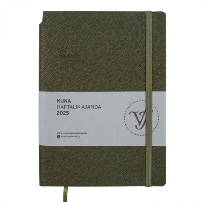 VICTORIAS JOURNALS 124-1433 14X20,5 KUKA HAFTALIK AJANDA A5 - HAKİ YEŞİL