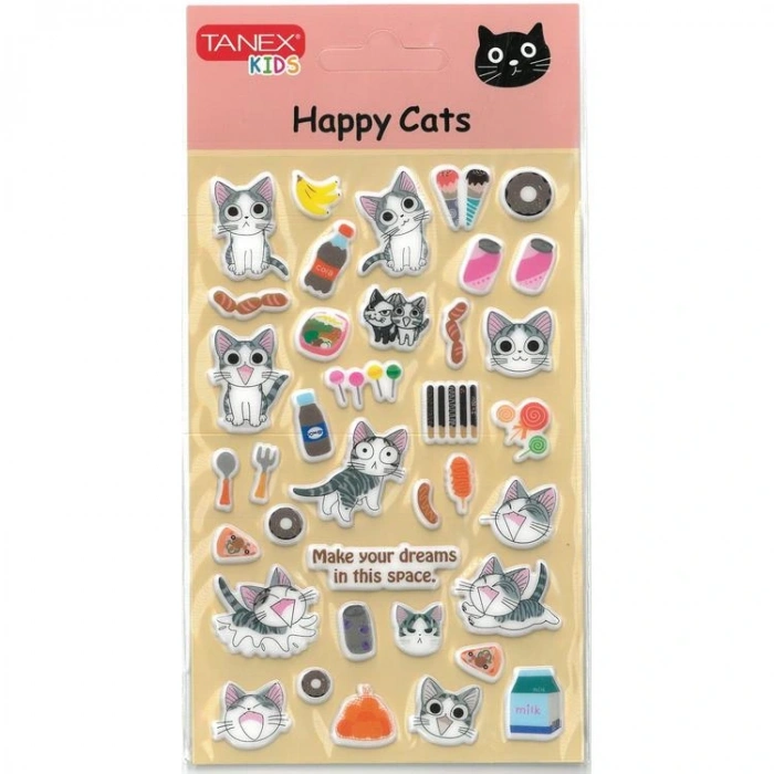TANEX KIDS TNX-25146 DEKORATİF ETİKETLER - PUFFY SEMPATİK KEDİ-6 SERİSİ STICKER - TEKLİ