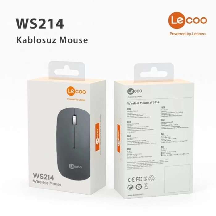 LENOVO LECOO WS214 1200 DPI 3 TUŞLU KABLOSUZ MOUSE GRİ