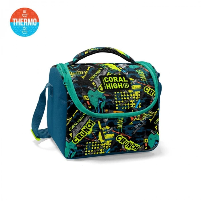 CORAL HIGH 11830 KİDS NEFTİ SİYAH TAMİR SETİ DESENLİ THERMO BESLENME ÇANTASI