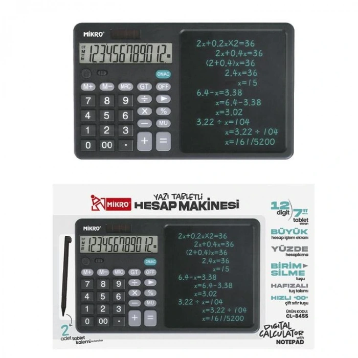 MİKRO CL-8455 2 TABLET KALEMLİ YAZI 7 INCH TABLETLİ HESAP MAKİNESİ SİYAH