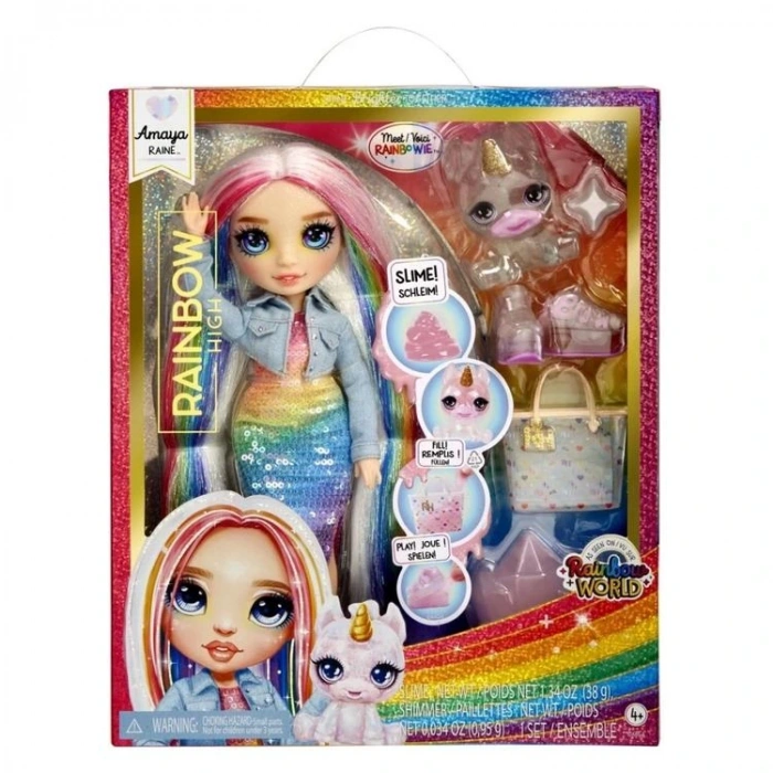 RAINBOW HIGH 120230 AMAYA RAİNE MODA BEBEK PARLAK SLIME VE EVCİL HAYVAN 3+