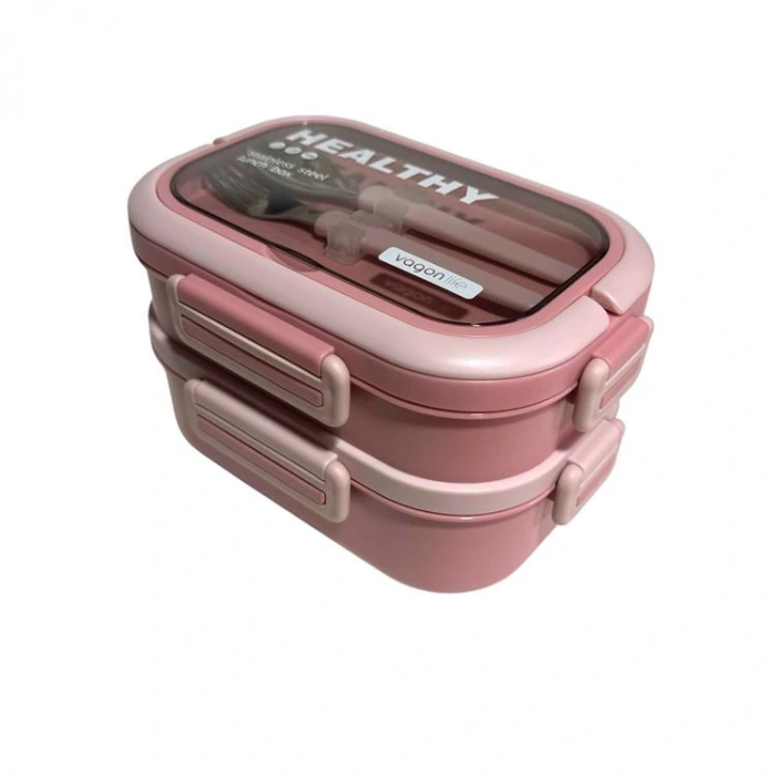 VAGONLİFE ÇELİK YEMEK KABI 2 KATLI LUNCH BOX 1330ml - VGN6715 PEMBE