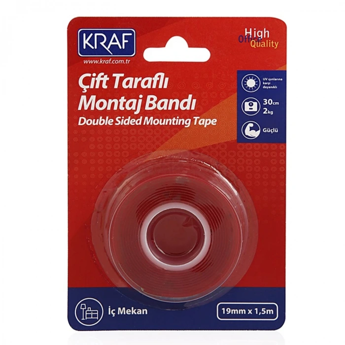KRAF ÇİFT TARAFLI MONTAJ BANDI İÇ MEKAN 19MMX1,5M 2530G