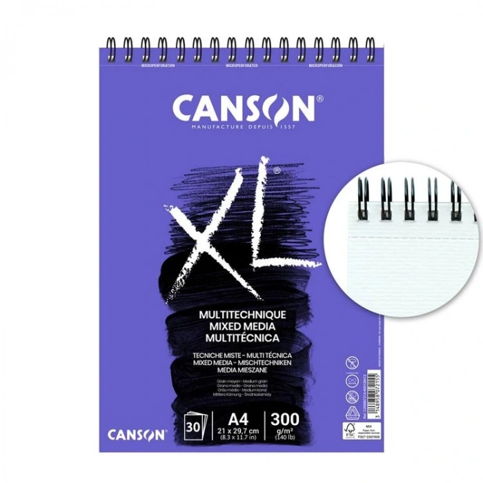 CANSON XL MİX MEDİA MULTİ-TEKNİK SPİRALLİ DEFTER 300 GR. A3 30 SAYFA
