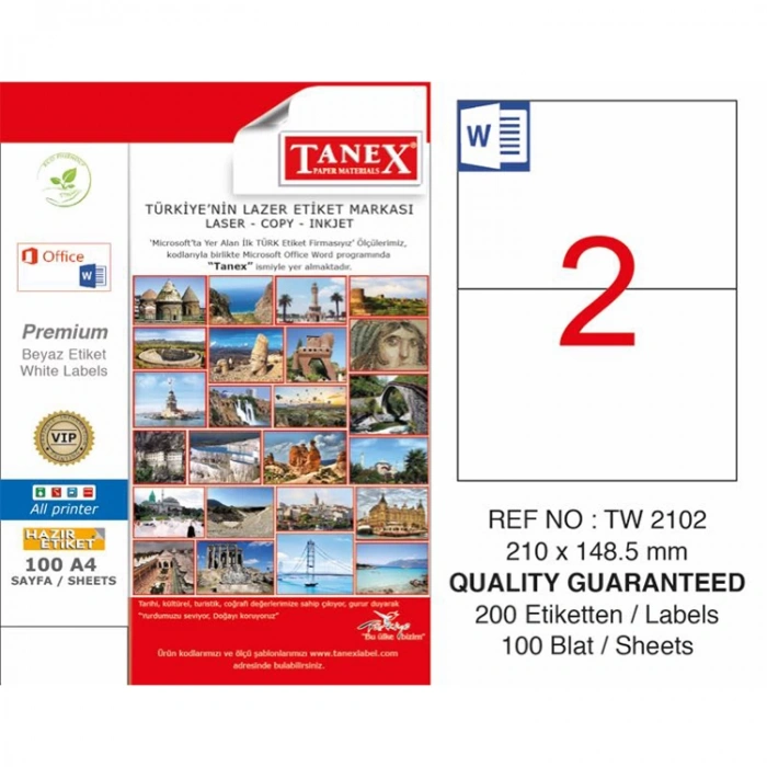 TANEX 210x148.5 mm LASER ETİKET TW-2102