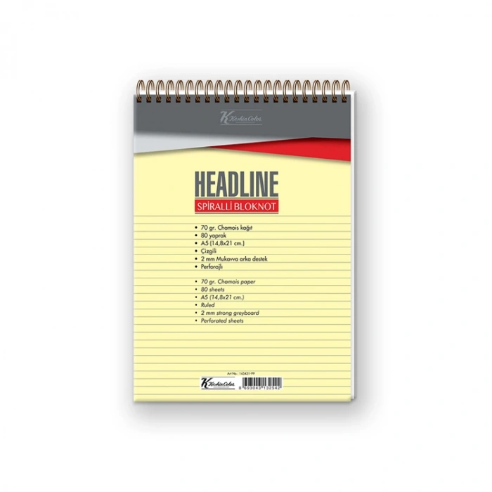 KESKİN COLOR HEADLINE 14.8X21  A5  SPİRALLİ KARTON KAPAK BLOKNOT 80YP. ÇİZGİLİ
