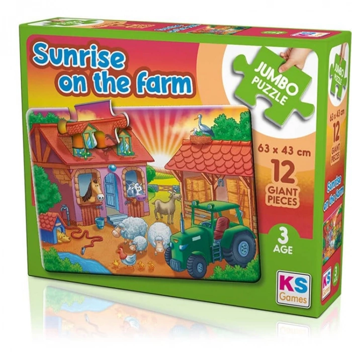 KS GAMES JP31005 SUNRISE ON THE FARM 63x43cm JUMBO YAPBOZ/PUZZLE 12 PARÇA  3YAŞ