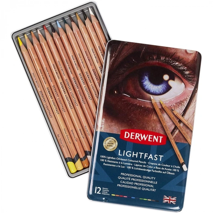 DERWENT LIGHTFAST RENKLİ BOYA KALEM SETİ 12 Lİ TENEKE KUTU - DW2301719