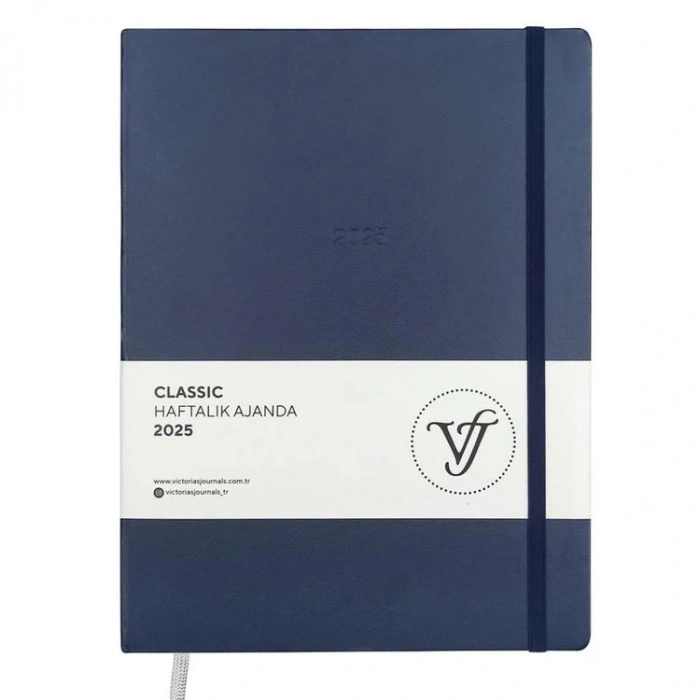 VICTORIAS JOURNALS 124-1402 19X25 SERT KAPAK LASTİKLİ CLASSIC HAFTALIK AJANDA - LACİVERT
