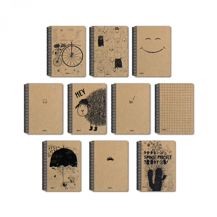 PAPİRÜS  KRAFT SERT KAPAK SPİRALLİ 14X19 80YP. KARELİ DEFTER