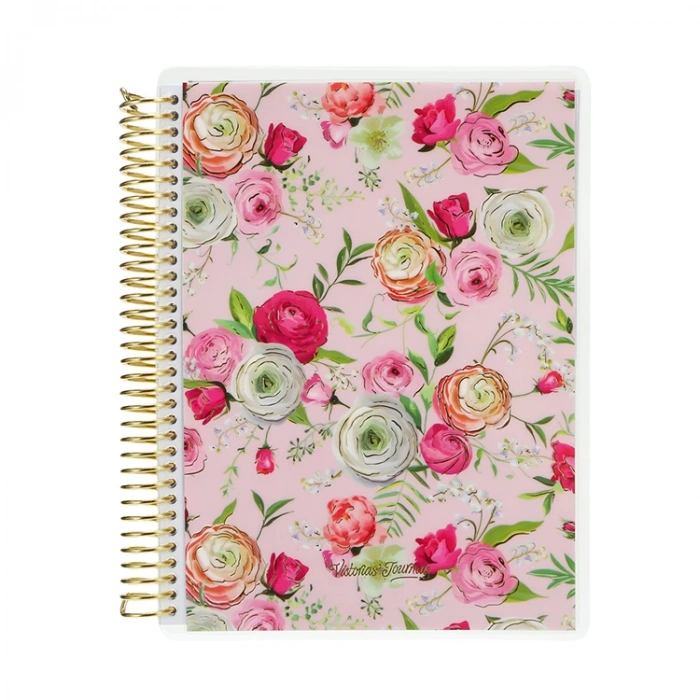 VICTORIAS JOURNALS 5830 SPRİNG GARDEN PINK17x24cm SPİRALLİ PVC KAPAK 120gr.80YP. NOKTALI DEFTER