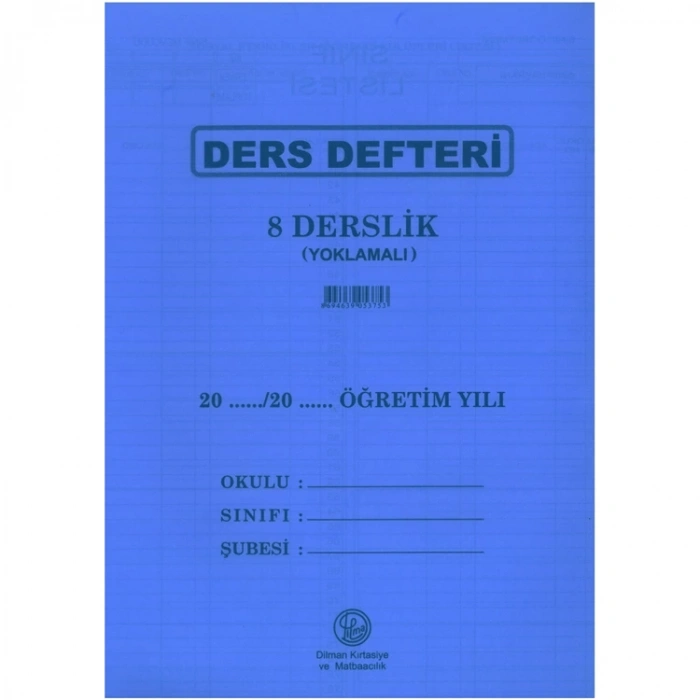 DİLMAN 8 DERSLİ YOKLAMALI DERS DEFTERİ