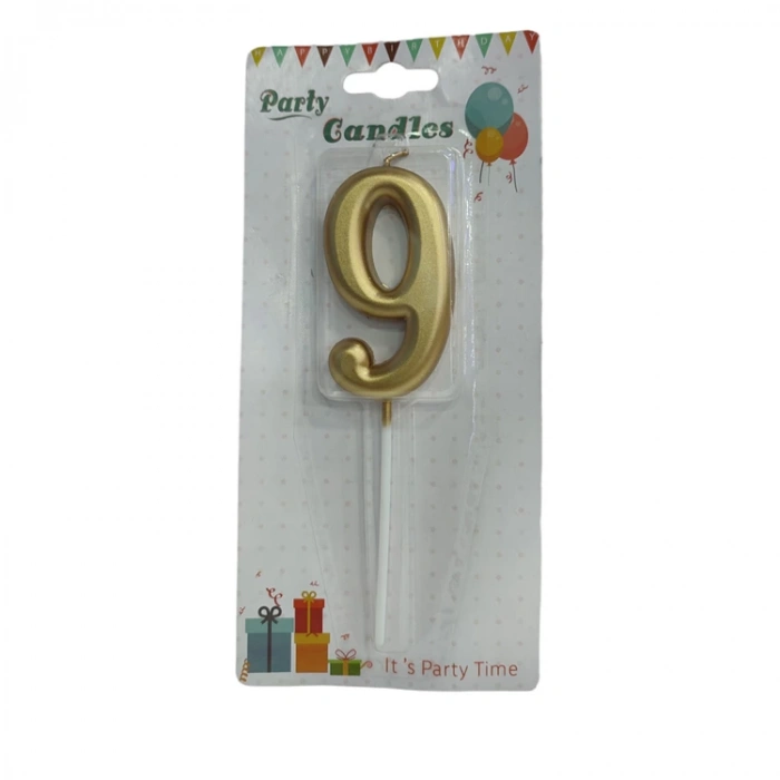 PARTY MARTY NEDİ-M155G-9  PASTA-DOĞUM GÜNÜ MUMU ÇUBUKLU RAKAM 9 - ALTIN SERİ