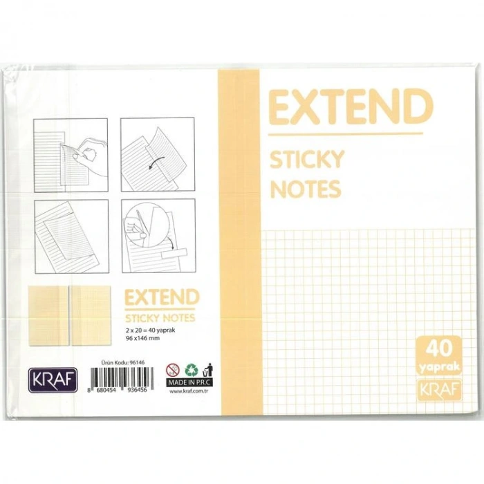 KRAF 96146 YAPIŞKANLI NOT KAĞIDI EXTEND 96x146mm (2x20)  40 YP.