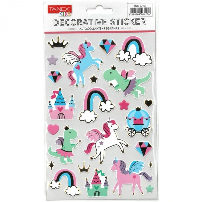 TANEX KIDS TNX-27161 DEKORATİF ETİKETLER - PUFFY UNICORN KRALLIK SERİSİ STICKER - TEKLİ