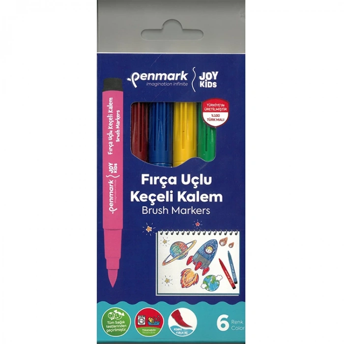 PENMARK HS-708-06 SÜPER YIKANABİLİR BRUSH FIRÇA UÇLU KEÇELİ KALEM 6 LI SET