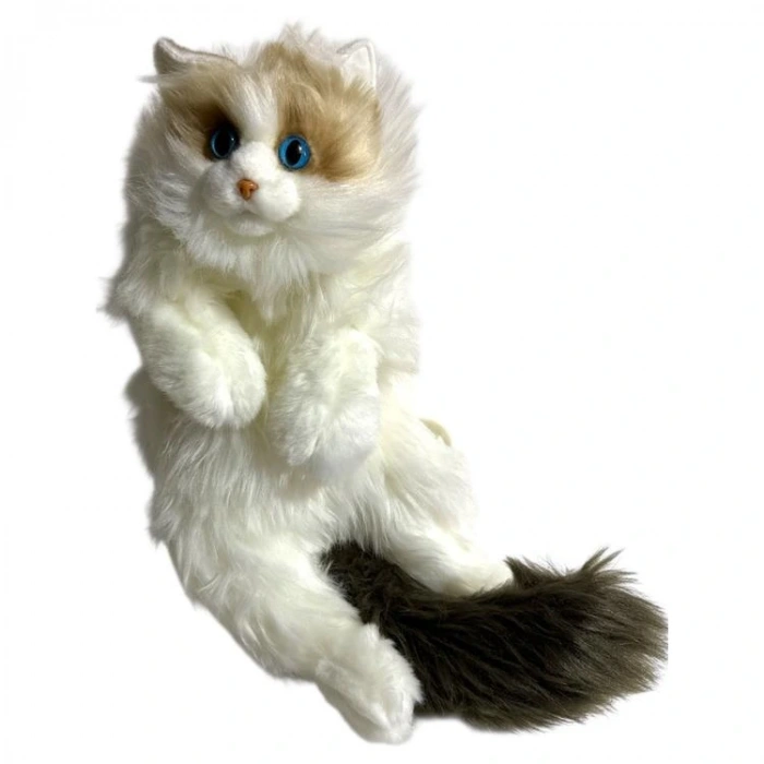 BEAR&DEER BD-CAT008 PELUŞ BÜYÜK KEDİ ŞEKİLLİ SIRT ÇANTASI TEK GÖZLÜ BEYAZ-KAHVERENGİ