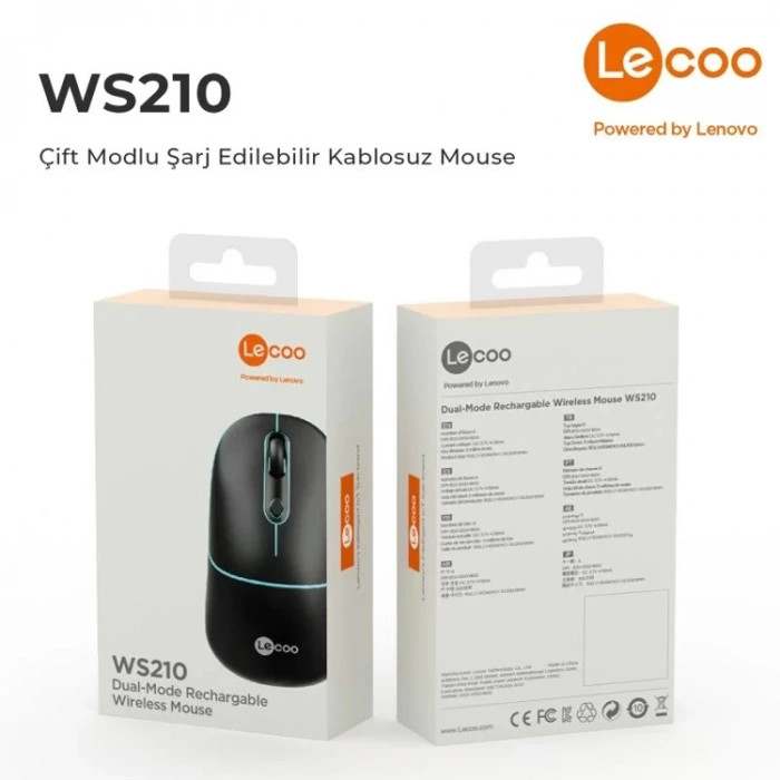 LENOVO LECOO WS210 1600 DPI 6 TUŞLU BLUETOOTH KABLOSUZ  MOUSE SİYAH