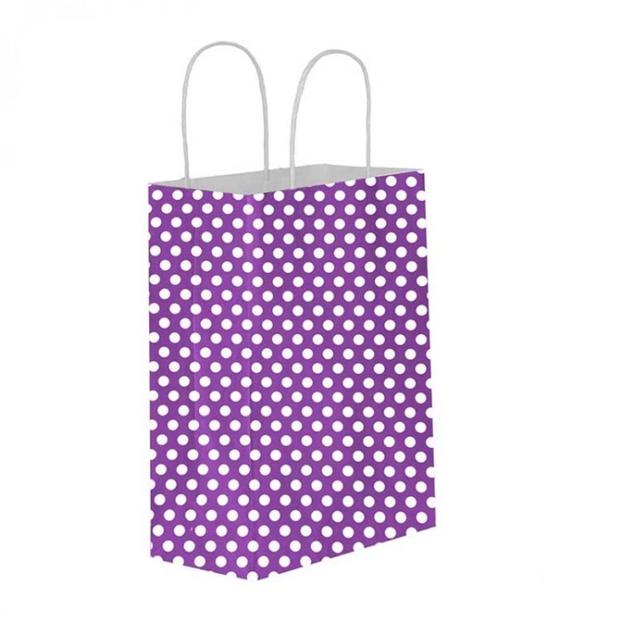 TEKNOPOİNT BÜKÜM SAPLI 11x6x15  HEDİYELİK KAĞIT ÇANTA MOR PUANTİYE
