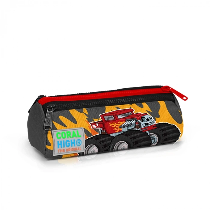 CORAL HIGH 22027 KOYU GRİ SİYAH MONSTER TRUCK ÜÇ BÖLMELİ KALEM ÇANTASI