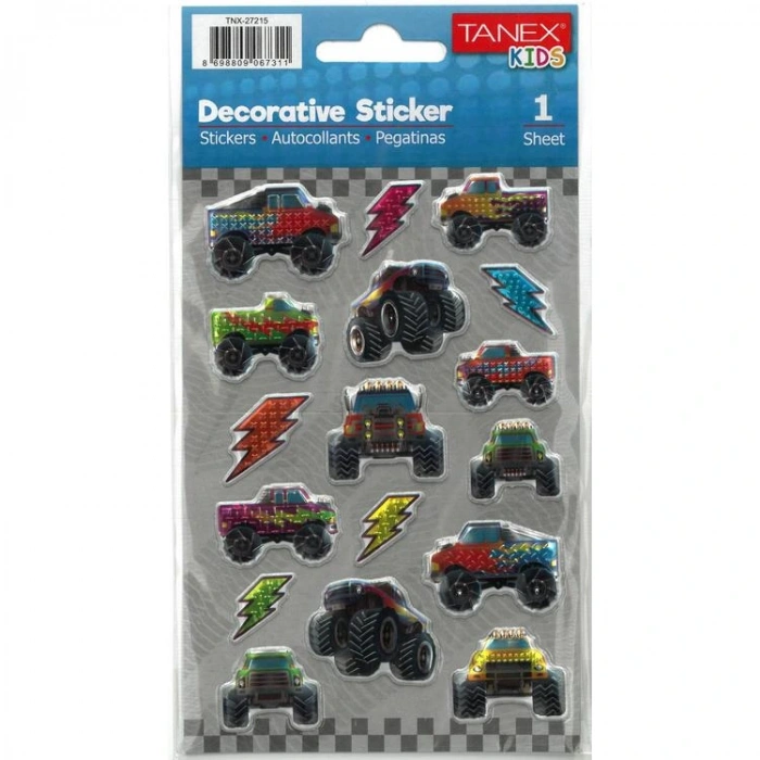 TANEX KIDS TNX-27215 DEKORATİF ETİKETLER - CANAVAR KAMYONLAR SERİSİ STICKER - TEKLİ