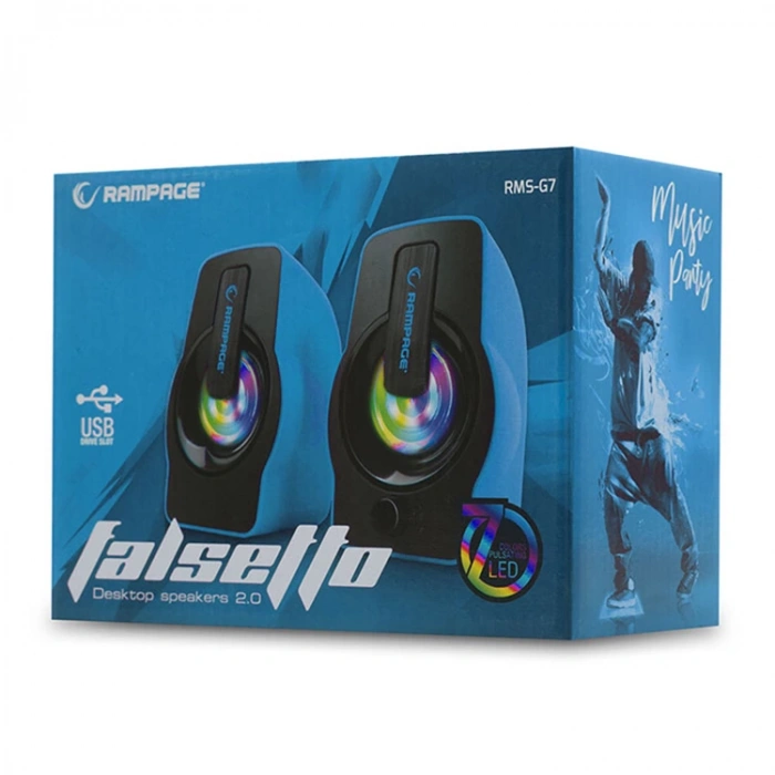 RAMPAGE RMS-G7  FALSETTO 2.0 6Watt RGB LEDLİ GAMING USB 1+1 HOPARLÖR MAVİ