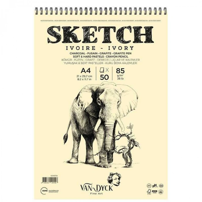 VAN DYCK VD400159 ÜSTTEN SPİRALLİ DOKULU SKECTH ÇİZİM BLOK A4 85GR 50 YP