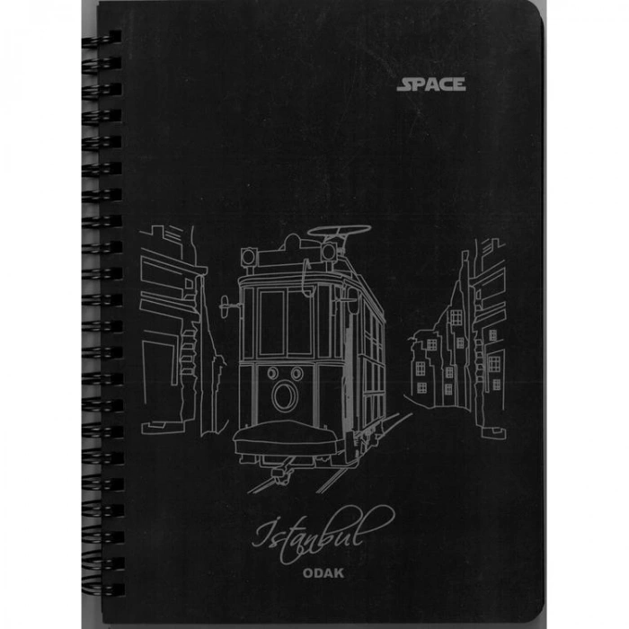 ODAK 777-206A SPACE 14X20 SPİRALLİ PP KAPAK SİYAH YAPRAK ÇİZGİSİZ DEFTER 60 YP