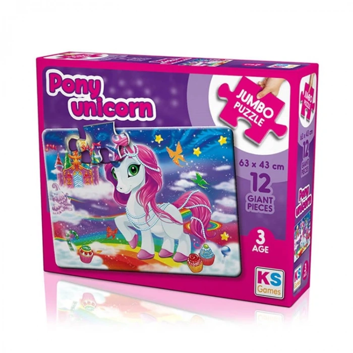 KS GAMES JP31007 PONY UNICORN 63x43cm JUMBO YAPBOZ/PUZZLE 12 PARÇA  3YAŞ