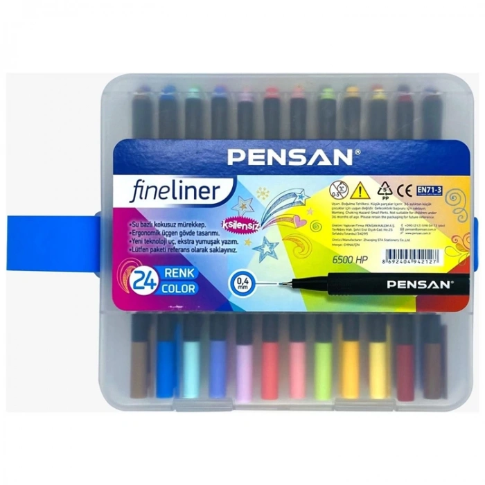 PENSAN 6500HP  0.4mm FİNELİNER KEÇELİ KALEM 24 LÜ SET PVC KUTULU