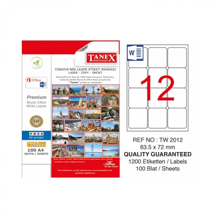 TANEX 63.5x72mm LASER ETİKET TW-2012