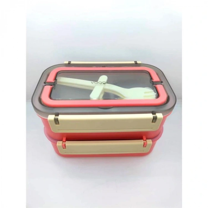VAGONLIFE BL2221-2 PASLANMAZ ÇELİK YEMEK KABI - LUNCH BOX 2 KATLI 3 BÖLMELİ 1600 ML PEMBE