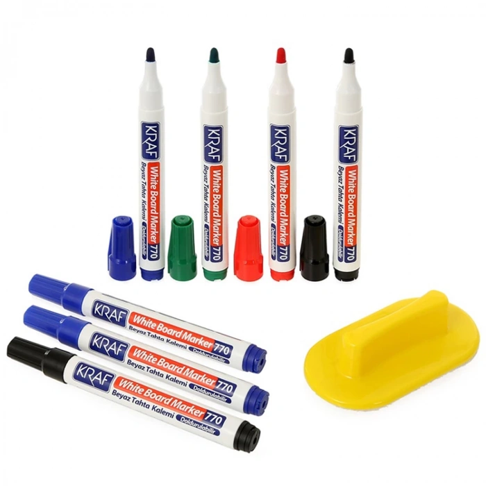 KRAF BEYAZ TAHTA KALEMİ & SİLGİ SET 8Lİ ( 7 KALEM+1 SİLGİ)