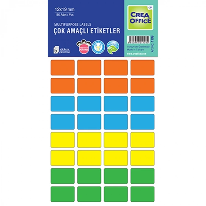 CREA OFC- 1199 12x19mm RENKLİ OFİS ETİKETİ 7Lİ (160)