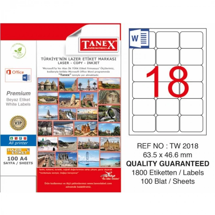 TANEX 63.5 X 46.6 LASER ETİKET TW-2018