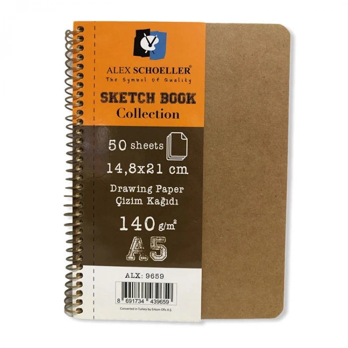 ALEX A5 ESKİZ BLOK DEFTER 140GR.50YP. SPİRALLİ SERT KAPAK SKETCH BOOK COLLECTION