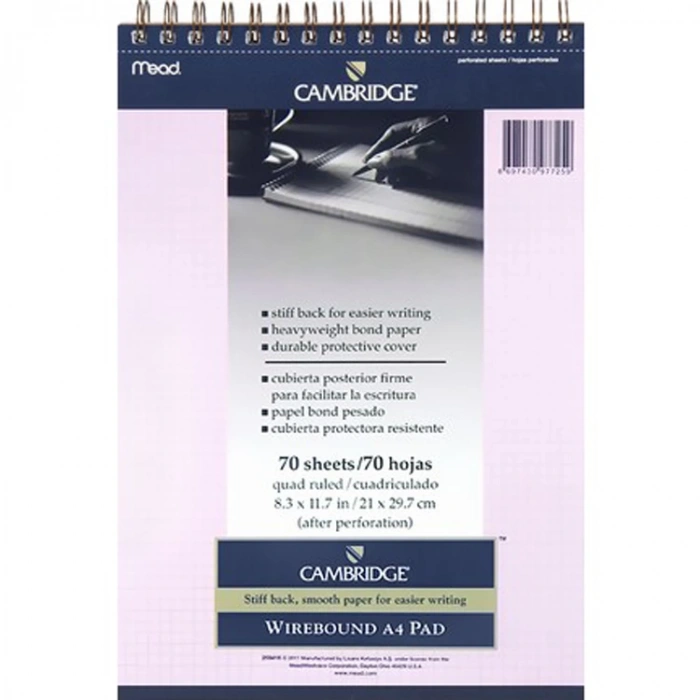 MEAD A4 70yp CAMBRIDGE KARELİ BLOKNOT PEMBE  M 259418