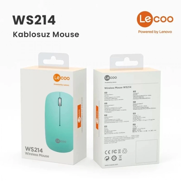 LENOVO LECOO WS214 1200 DPI 3 TUŞLU KABLOSUZ MOUSE TURKUAZ ( CYAN )