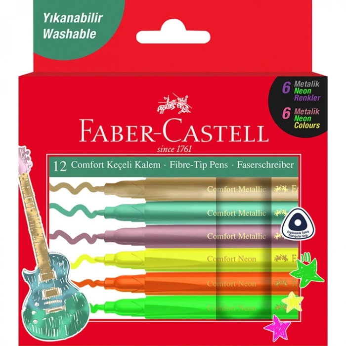FABER CASTELL COMFORT KEÇELİ KALEM METALİK+ NEON 12Lİ