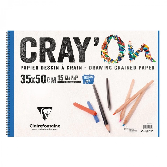 ESMO CD 966850 CLAIREFONTAINE CRYON 35x50cm SPİRALLİ ÇOK AMAÇLI ÇİZİM BLOK 160gr 15yp