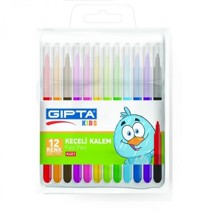 GIPTA K4010 PVC ÇANTALI KEÇELİ BOYA KALEMİ 12Lİ