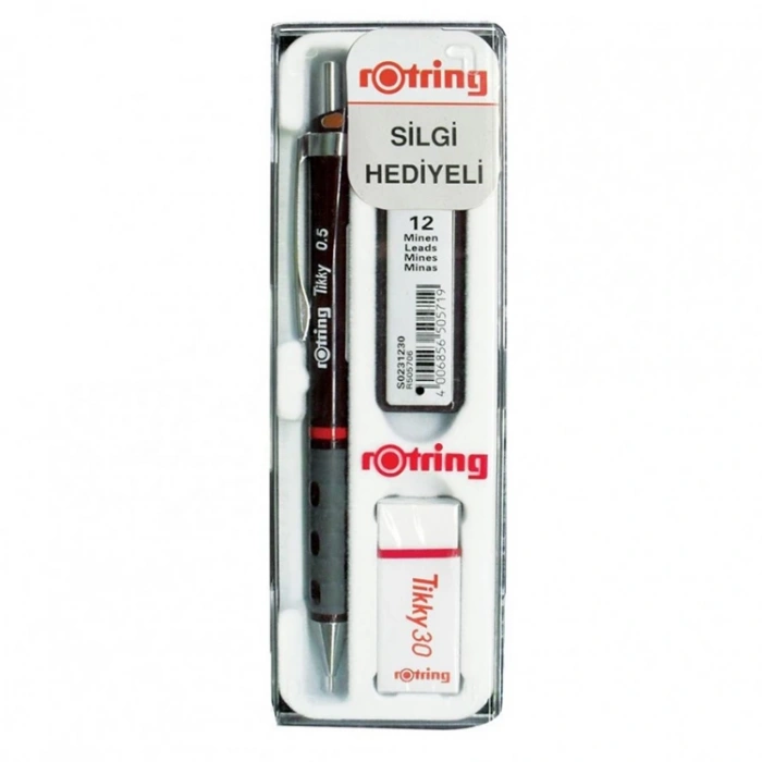 ROTRING TİKKY VERSATİL RD 0.5+MİN+SİLGİ HEDİYELİ BORDO SET